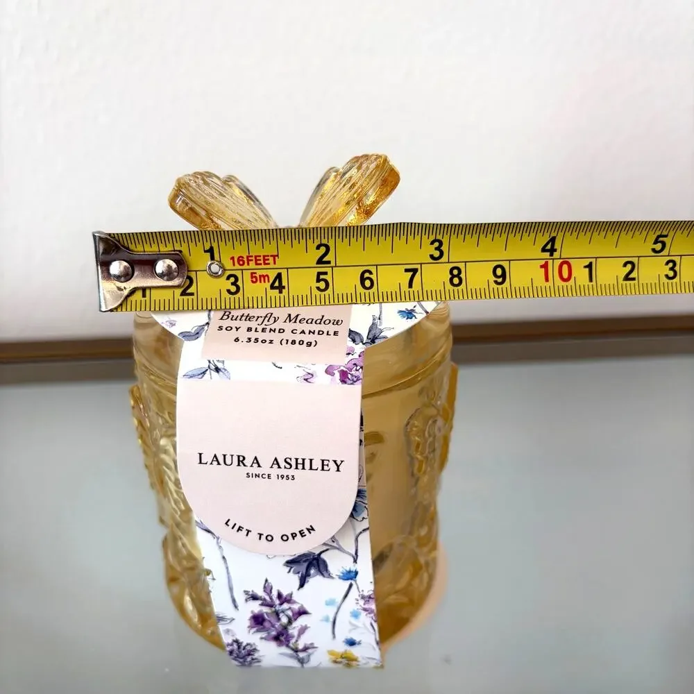Laura Ashley BUTTERFY MEADOW Soy Blend Candle in Decorative Yellow Jar w/ Lid